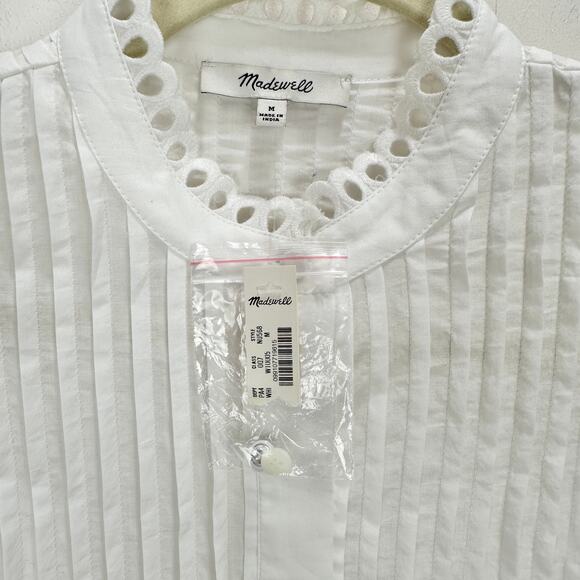Madewell Pintucked Eyelet Mini Dress Boho Cotton Cottagecore White Medium NWT - Picture 9 of 16